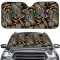 Green Orange And Pink Paisley Print Car Windshield Sun Shade