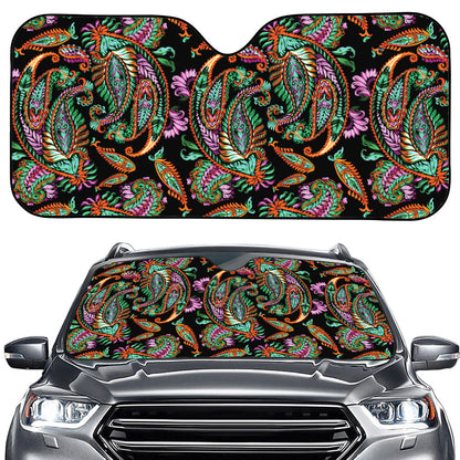 Green Orange And Pink Paisley Print Car Windshield Sun Shade