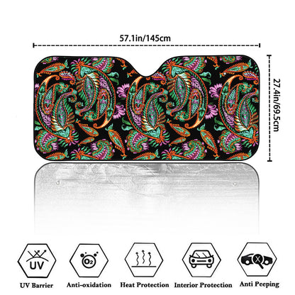 Green Orange And Pink Paisley Print Car Windshield Sun Shade
