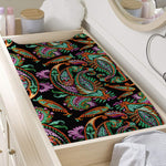 Green Orange And Pink Paisley Print Changing Pad Cover