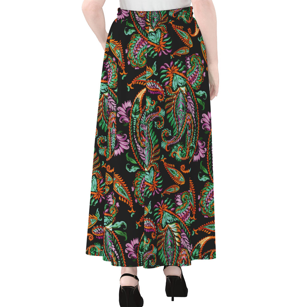 Green Orange And Pink Paisley Print Chiffon Maxi Skirt