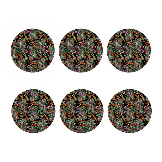 Green Orange And Pink Paisley Print Coaster Set