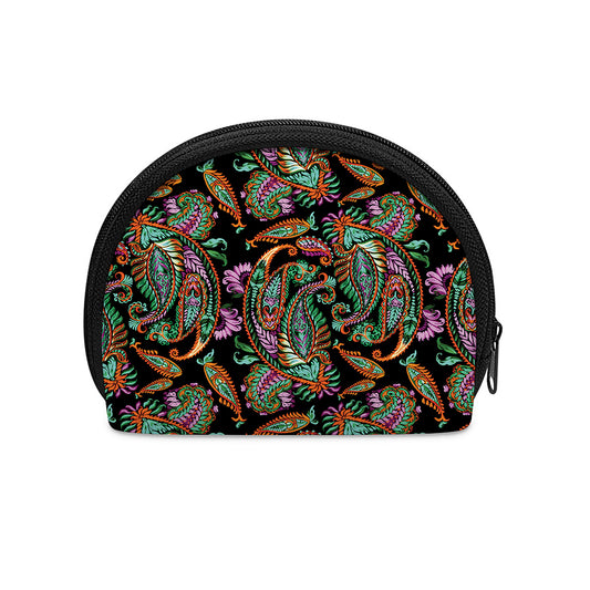Green Orange And Pink Paisley Print Coin Purse