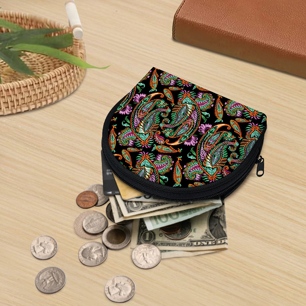 Green Orange And Pink Paisley Print Coin Purse