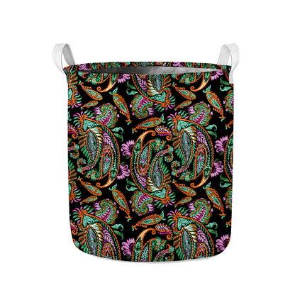 Green Orange And Pink Paisley Print Collapsible Laundry Basket