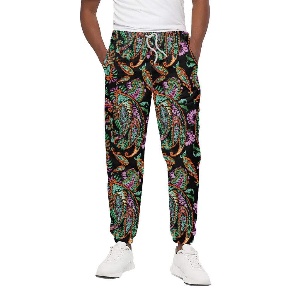 Green Orange And Pink Paisley Print Cotton Pants