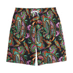Green Orange And Pink Paisley Print Cotton Shorts