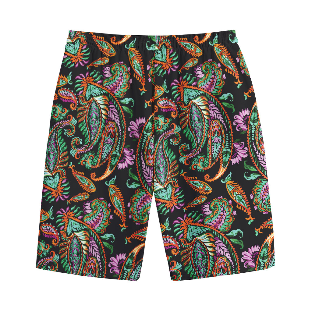 Green Orange And Pink Paisley Print Cotton Shorts