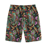 Green Orange And Pink Paisley Print Cotton Shorts