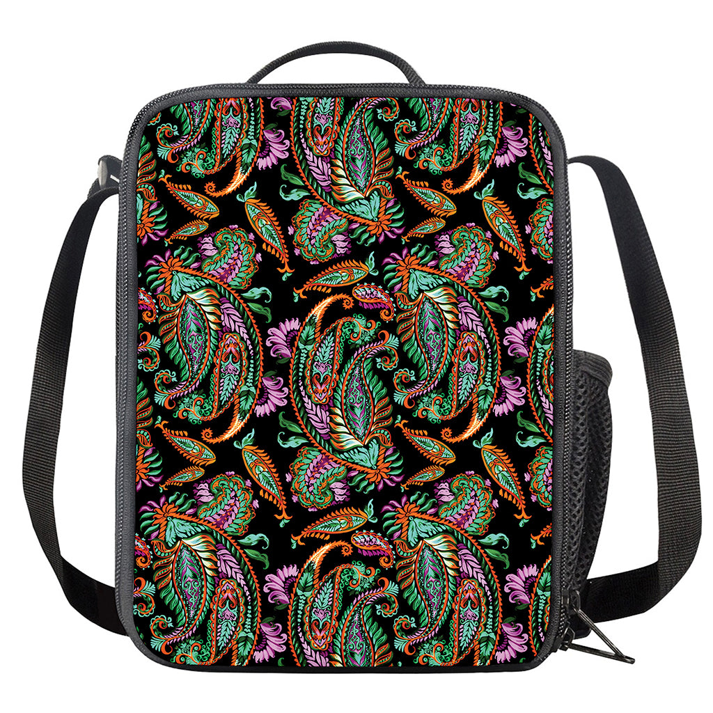 Green Orange And Pink Paisley Print Crossbody Lunch Bag