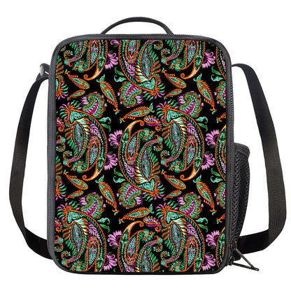 Green Orange And Pink Paisley Print Crossbody Lunch Bag