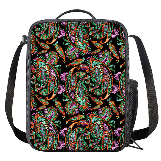 Green Orange And Pink Paisley Print Crossbody Lunch Bag