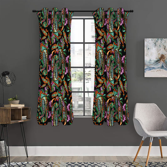 Green Orange And Pink Paisley Print Curtain