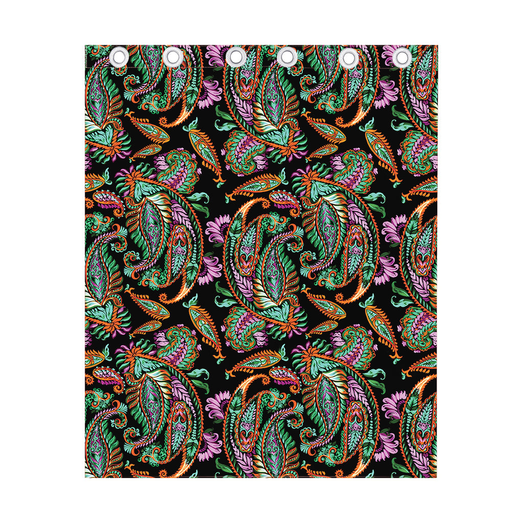 Green Orange And Pink Paisley Print Curtain