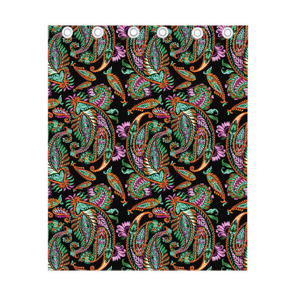 Green Orange And Pink Paisley Print Curtain