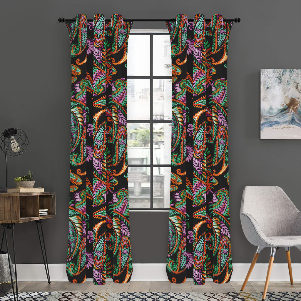 Green Orange And Pink Paisley Print Curtain