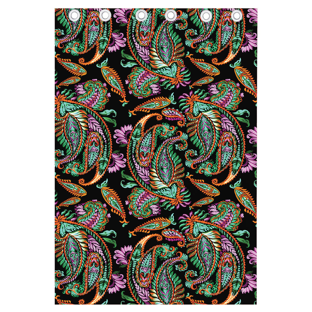 Green Orange And Pink Paisley Print Curtain