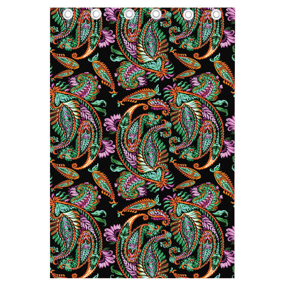 Green Orange And Pink Paisley Print Curtain