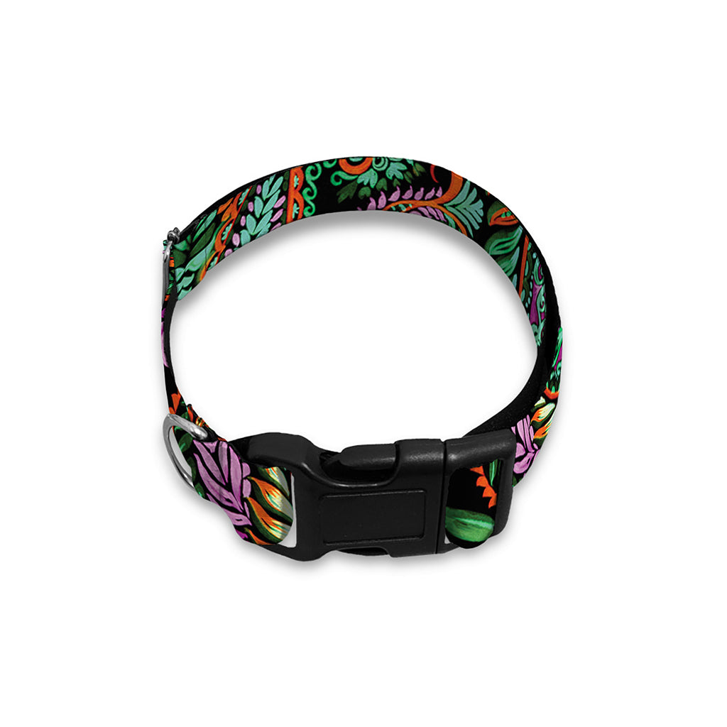 Green Orange And Pink Paisley Print Dog Collar