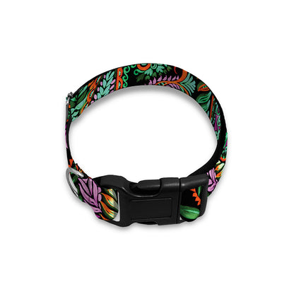 Green Orange And Pink Paisley Print Dog Collar