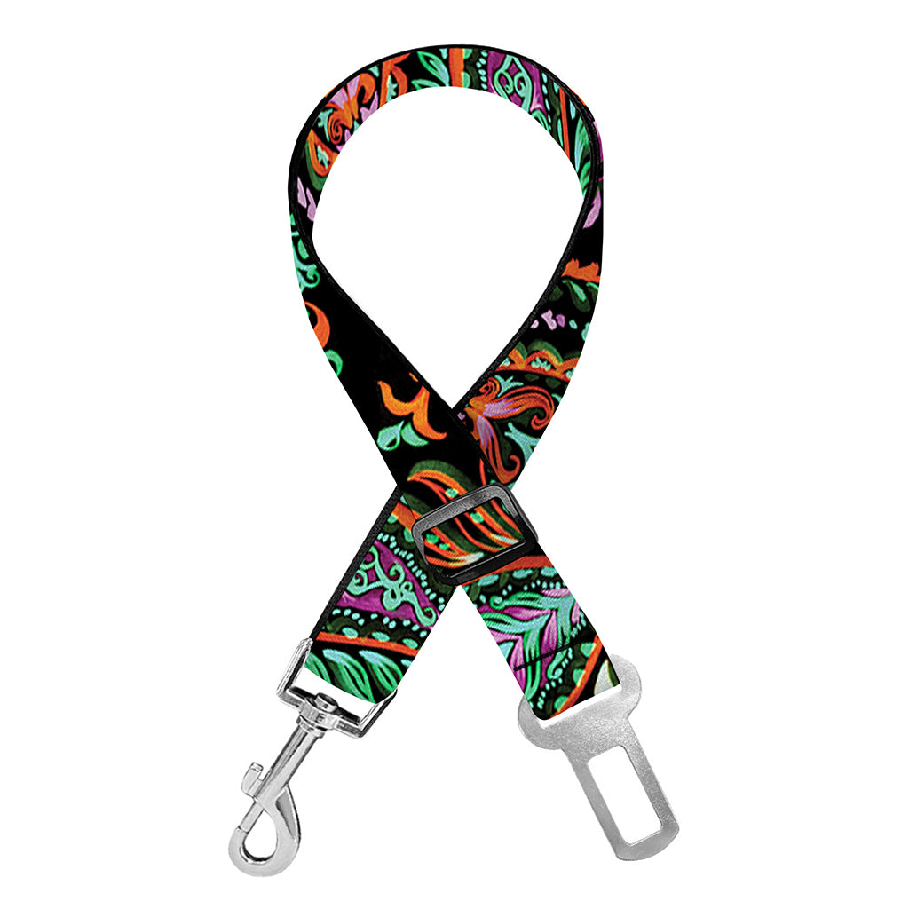 Green Orange And Pink Paisley Print Dog Seat Belt