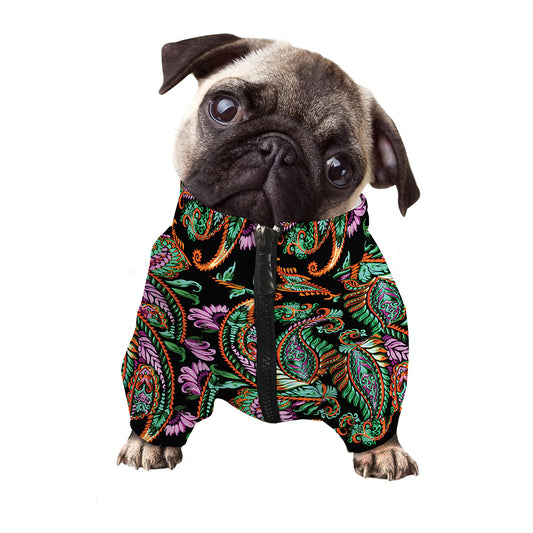 Green Orange And Pink Paisley Print Dog Zip Up Jacket