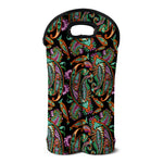 Green Orange And Pink Paisley Print Double Neoprene Wine Tote