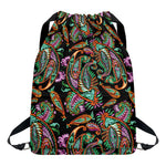 Green Orange And Pink Paisley Print Drawstring Backpack