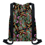 Green Orange And Pink Paisley Print Drawstring Backpack