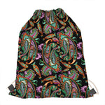 Green Orange And Pink Paisley Print Drawstring Bag