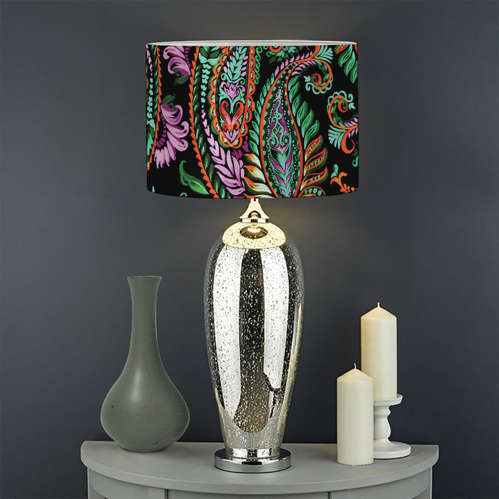 Green Orange And Pink Paisley Print Drum Lamp Shade