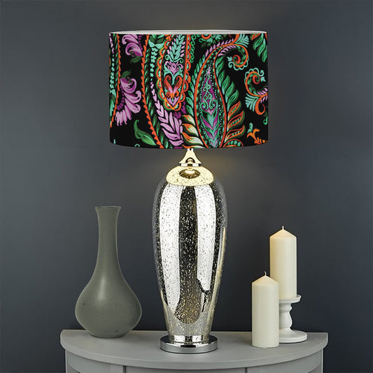 Green Orange And Pink Paisley Print Drum Lamp Shade