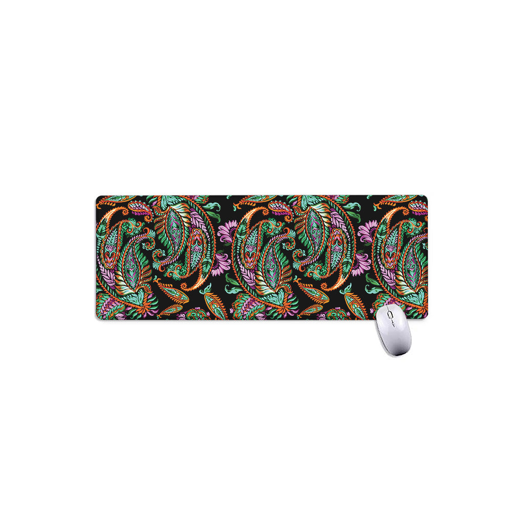 Green Orange And Pink Paisley Print Extended Mouse Pad