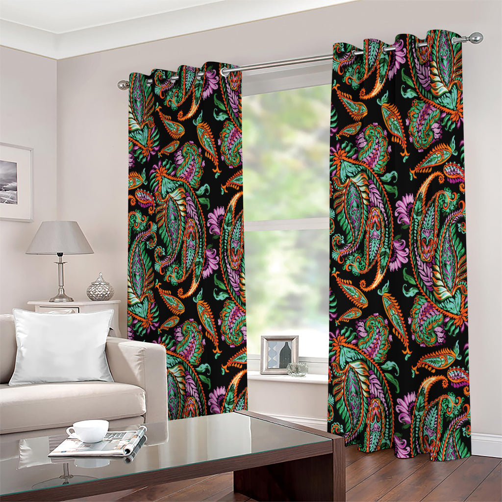 Green Orange And Pink Paisley Print Extra Wide Grommet Curtains