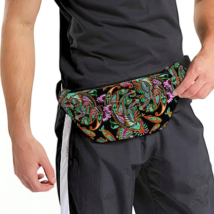 Green Orange And Pink Paisley Print Fanny Pack