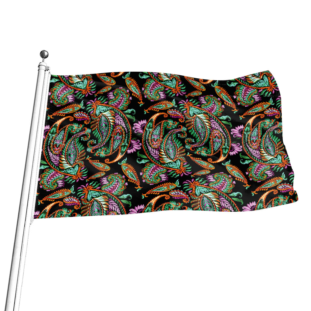 Green Orange And Pink Paisley Print Flag