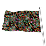 Green Orange And Pink Paisley Print Flag