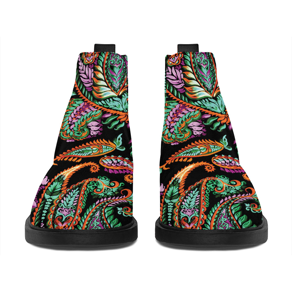 Green Orange And Pink Paisley Print Flat Ankle Boots