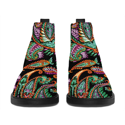 Green Orange And Pink Paisley Print Flat Ankle Boots
