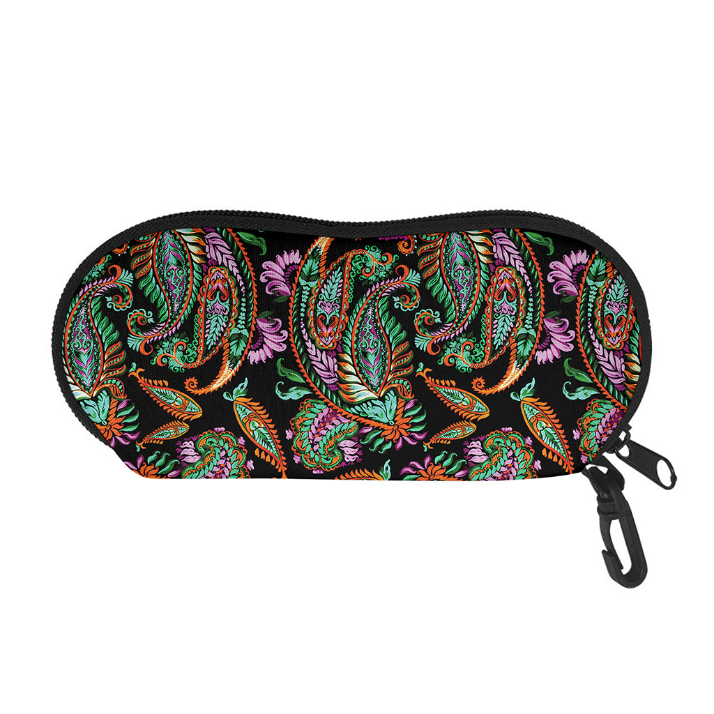 Green Orange And Pink Paisley Print Glasses Case