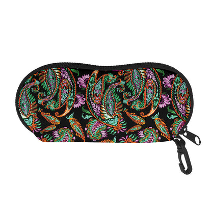 Green Orange And Pink Paisley Print Glasses Case