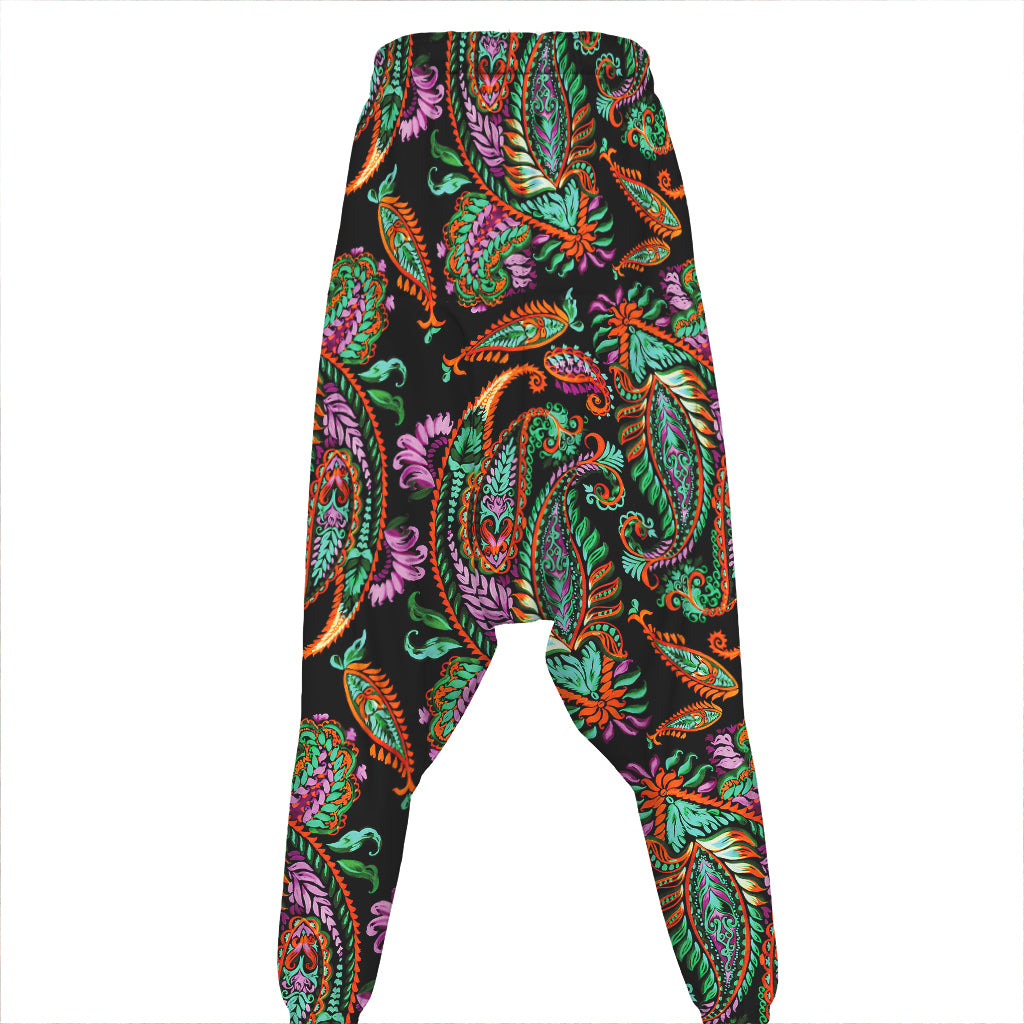 Green Orange And Pink Paisley Print Hammer Pants