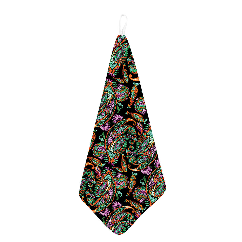 Green Orange And Pink Paisley Print Hand Towel
