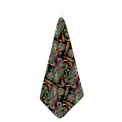 Green Orange And Pink Paisley Print Hand Towel
