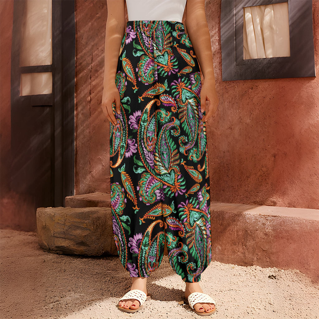 Green Orange And Pink Paisley Print Harem Pants