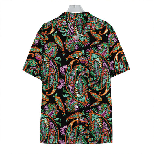Green Orange And Pink Paisley Print Hawaiian Shirt