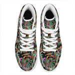 Green Orange And Pink Paisley Print High Top Leather Sneakers
