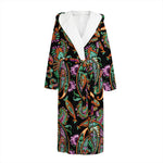 Green Orange And Pink Paisley Print Hooded Bathrobe