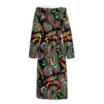 Green Orange And Pink Paisley Print Hooded Bathrobe