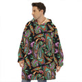 Green Orange And Pink Paisley Print Hoodie Blanket